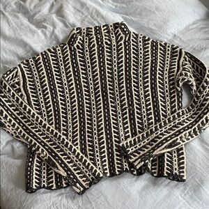 RACHEL Rachel Roy Vintage Black Cream Mock Turtleneck Knit Sweater Cotton Small